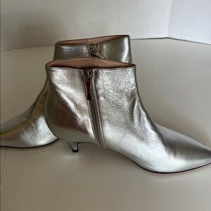 Kate Spade Silver Leather Kitten Heel Booties